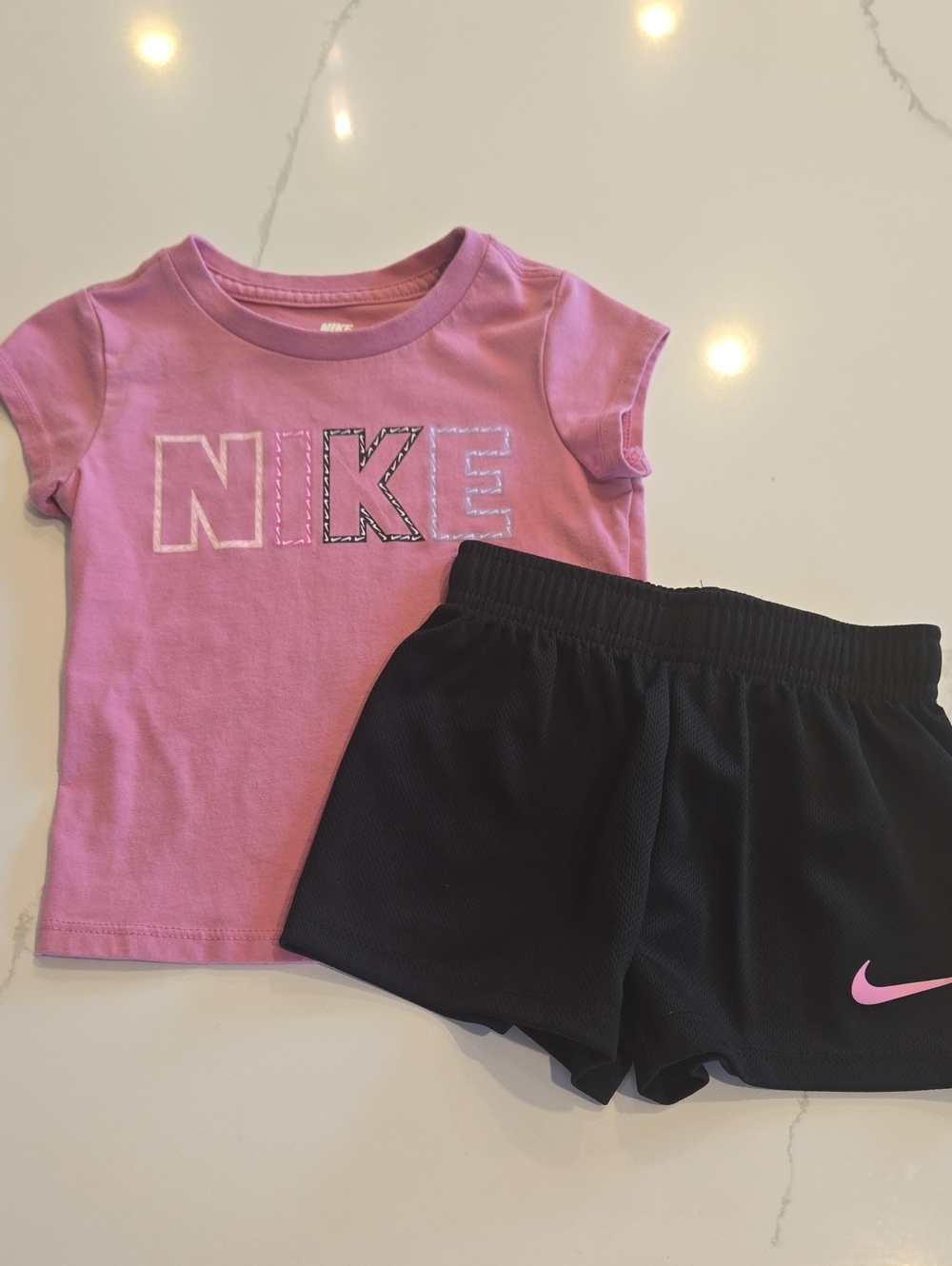Nike Toddler Girl Pink Tee with Black Athletic Shorts Set